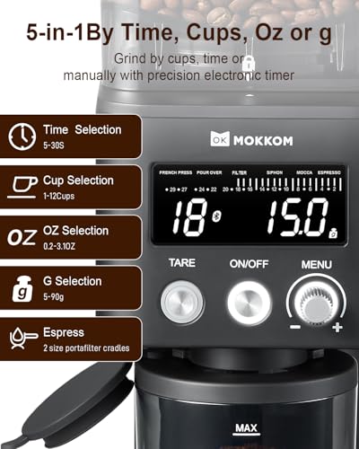 Electric Conical Burr Coffee Grinder with Removable Coffee Scale (Matte Black)