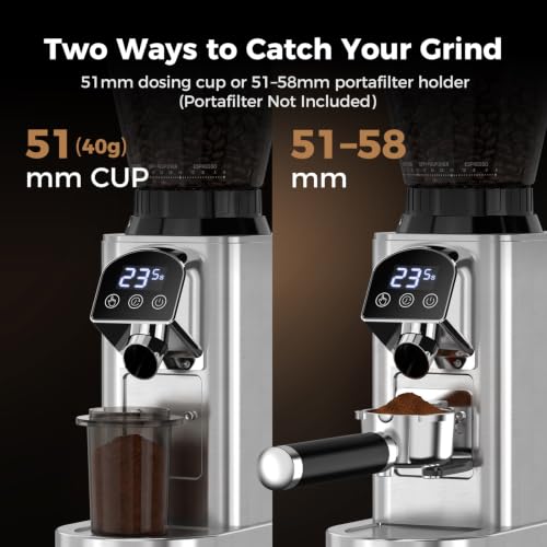 Conical Burr Coffee Bean Grinder with 48 Settings (Bright Silver)