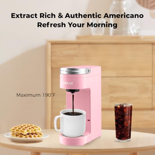 Slim Single Serve Coffee Maker for K Cup Pod for Small Spaces (Pink)