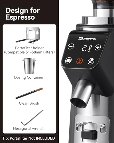 64mm Plated Flat Burr Coffee Grinder with 100 Grind Settings (Titanium Flat Burrs)