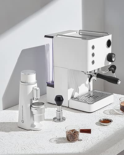 EDGE Plasma Electric Coffee Grinder Aluminum Automatic Coffee Bean Grinder for French Press Drip Coffee and Espresso Removable Fineness Adjustment Magnetic Suction Port with Cup (White)