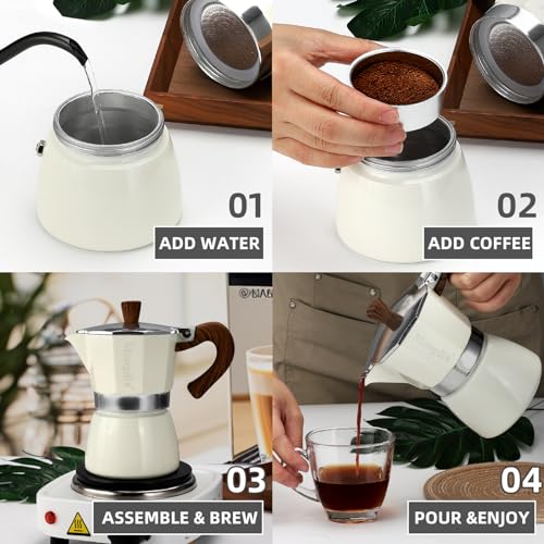Moka Pot Stovetop Espresso Maker (White / 3 cup)