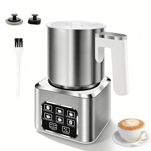 6-in-1 Electric Milk Frother and Steamer, Large Capacity & Detachable Electric Milk Frother and Warmer, Automatic Hot & Cold Foam Maker, with Stainless Steel Jug, 16.91oz/500ml for Coffee