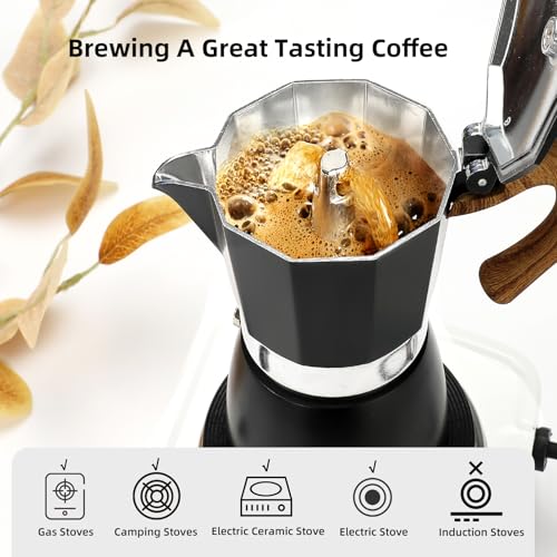 Stovetop Espresso Maker Moka Pot (Black / 9 cup)