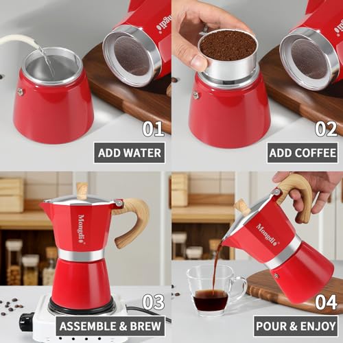 Moka Pot Stovetop Espresso Maker (Red / 12 cup)