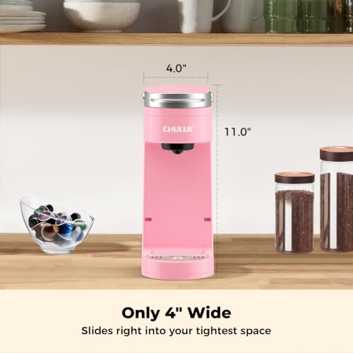 Slim Single Serve Coffee Maker for K Cup Pod for Small Spaces (Pink)