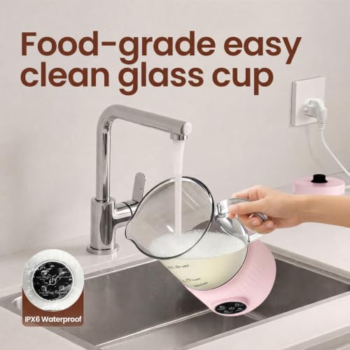 4-in-1 Electric Milk Frother and Steamer for Whole Milk, LED Touch Screen (Pink)