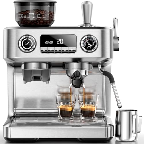 20 Bar Dual Boiler Espresso Machine with Grinder & Milk Steamer