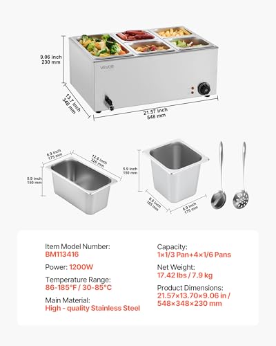 24QT Commercial Food Warmer (1x1/3Pan and 4x1/6Pan ;24QT)