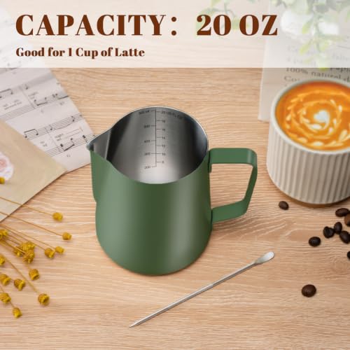 Milk Frothing Pitcher 20oz Frother Cup Barista Tools (Green / 20 Ounces)