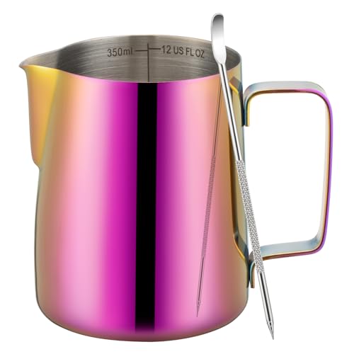 Milk Frothing Pitcher 12oz Frother Cup Barista Tools (Multipurple / 12 Ounces)