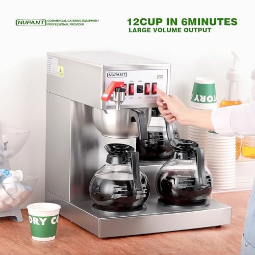 12 Cup Commercial Coffee Maker Auto Filling Drip Coffee Machine with 3 Carafes 3 Warmers (36 Cup)