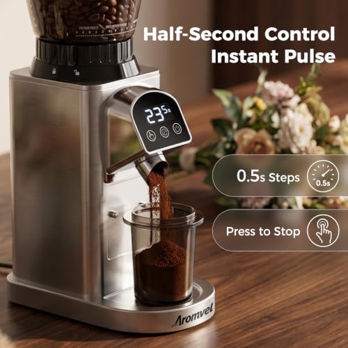 Conical Burr Coffee Bean Grinder with 48 Settings (Bright Silver)