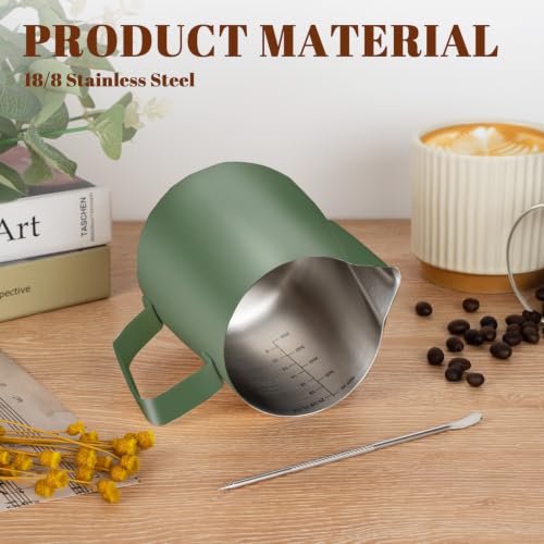 Milk Frothing Pitcher 20oz Frother Cup Barista Tools (Green / 20 Ounces)