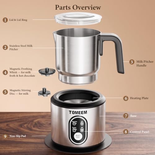 4-in-1 Electric Milk Frother and Steamer for Hot & Cold Foam (Silver+Black Mat)