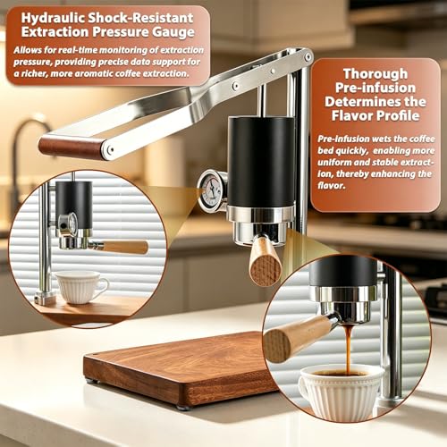 Lever Espresso Machines Built with Wider Stable Base 105mm Filter Basket Compatibility and Immersive DIY Hand Pump Espresso Machine for Latte Espresso Machine Manual