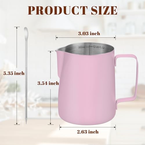 Milk Frothing Pitcher 12oz Frother Cup Barista Tools (Pink / 12 Ounces)