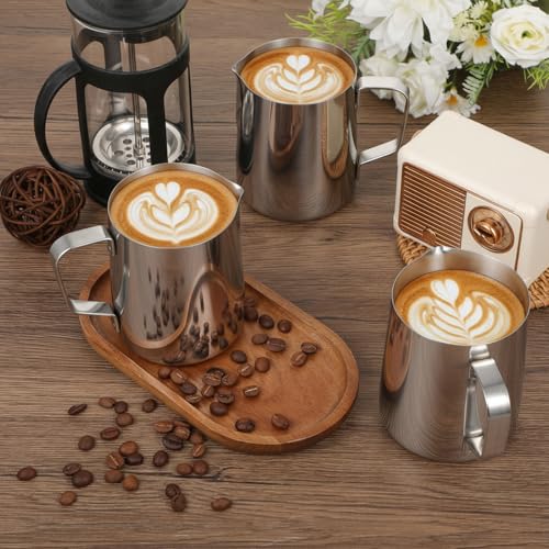 6 Pcs Milk Frothing Pitcher 12 Oz Stainless Steel Steaming Pitcher Espresso Steamer Cup Frother Jug for Latte Art
