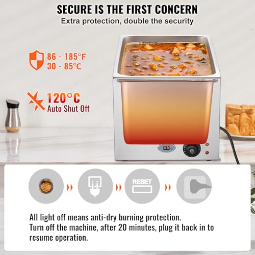 Commercial Food Warmer 24QT Bain Marie 1200W Electric Buffet Steam Table (12x20 Full Pan with display)