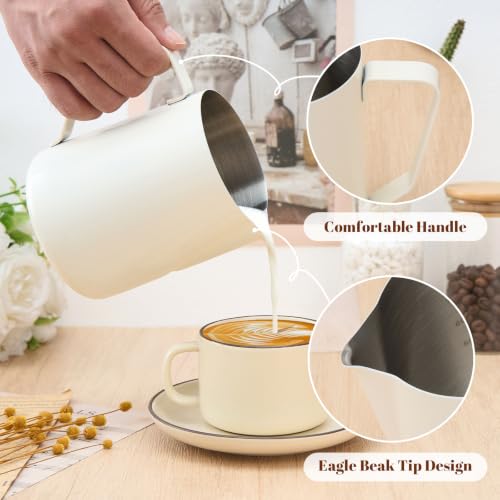 Milk Frothing Pitcher 31oz Frother Cup Barista Tools (White / 31 Ounces)