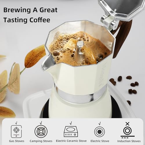 Stovetop Espresso Maker Moka Pot (White / 6 cup)
