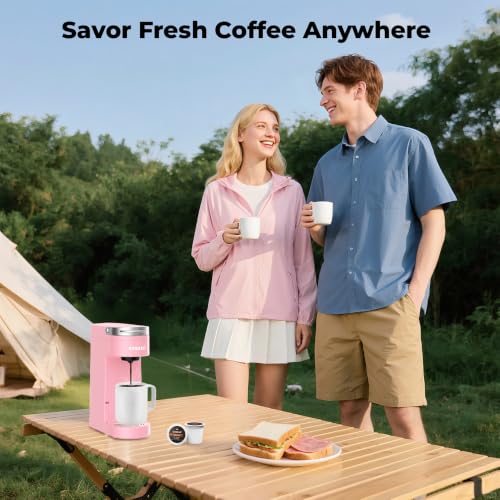 Slim Single Serve Coffee Maker for K Cup Pod for Small Spaces (Pink)