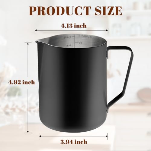 Milk Frothing Pitcher 31oz Frother Cup Barista Tools (Black / 31 Ounces)