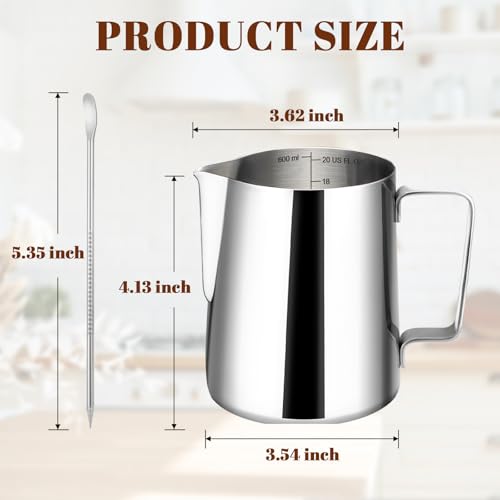Milk Frothing Pitcher 20oz Frother Cup Barista Tools (Silver / 20 Ounces)