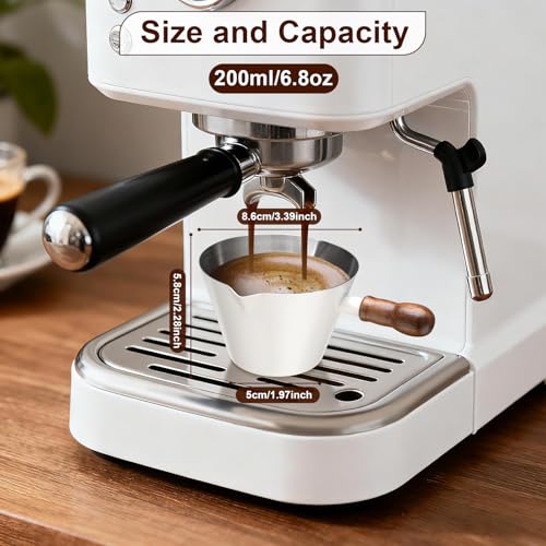 6.8oz Espresso Measuring Cup with Wood Handle & Double Spout (White / 6.8 Ounces)