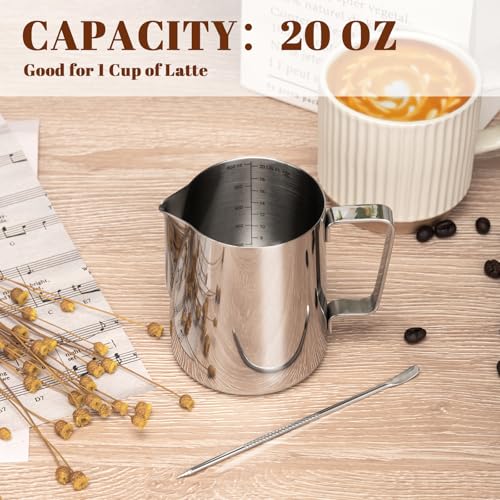 Milk Frothing Pitcher 20oz Frother Cup Barista Tools (Silver / 20 Ounces)