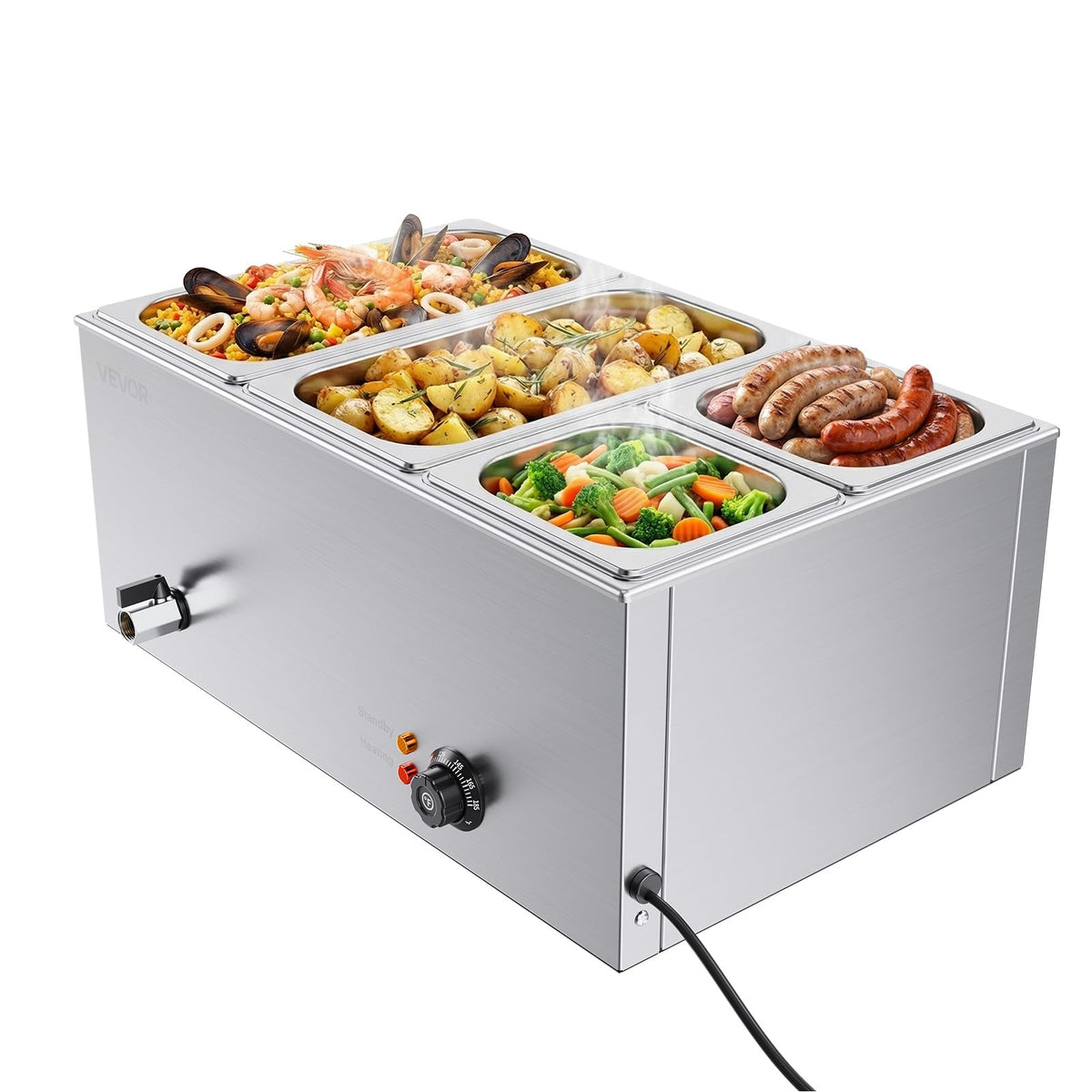 4 Pan Commercial Food Warmer (2x1/3Pan and 2x1/6Pan ;24QT)