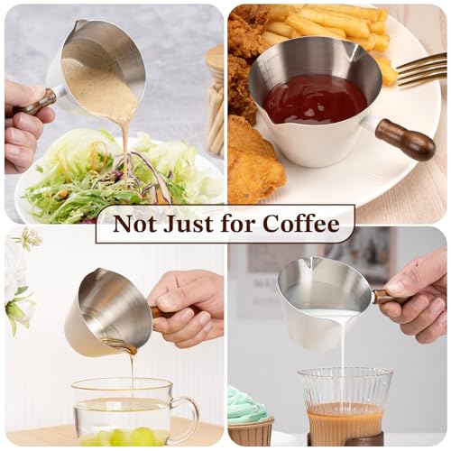 6.8oz Espresso Measuring Cup with Wood Handle & Double Spout (White / 6.8 Ounces)