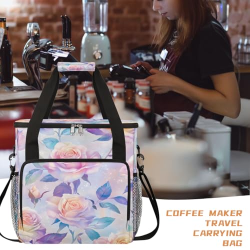 Pink Roses Coffee Maker Carring Bag Travel Carrying Storage Tote Bag Compatible with Keurig K (A-024)