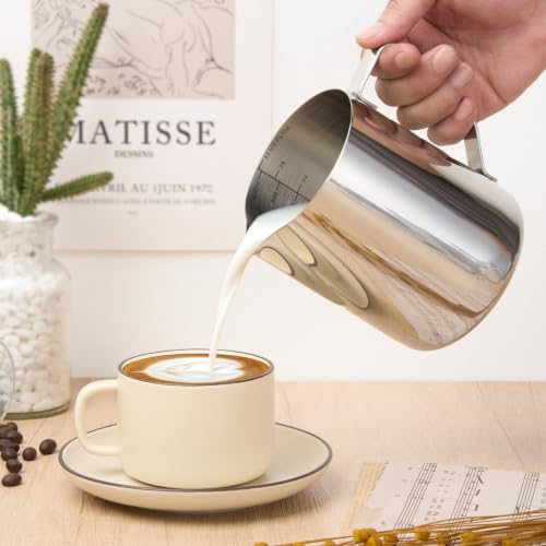 Milk Frothing Pitcher 31oz Frother Cup Barista Tools (Silver / 31 Ounces)