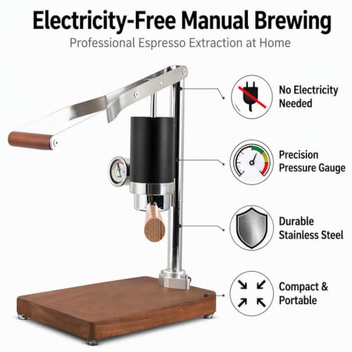 Compact Portable Manual Espresso Maker Set with Lever and Pressure Gauge for Espresso
