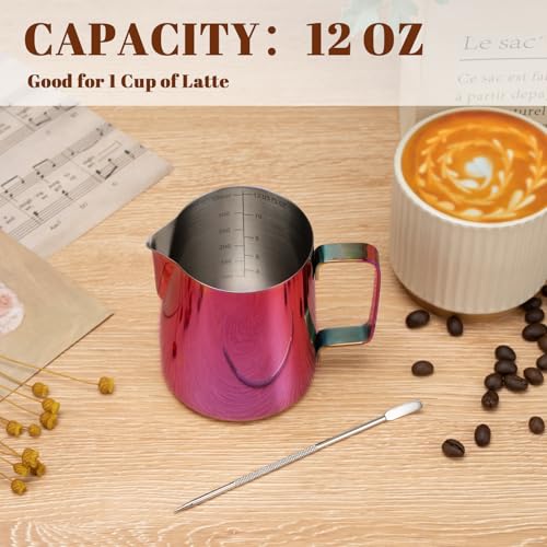 Milk Frothing Pitcher 12oz Frother Cup Barista Tools (Multipurple / 12 Ounces)