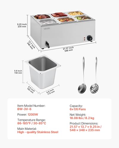6 Pan Commercial Food Warmer (6x1/6Pan ;24QT)