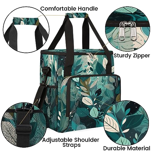 Turquoise Teal Leaves Coffee Maker Carring Bag Travel Carrying Storage Tote Bag Compatible with Keurig K (Print 30)