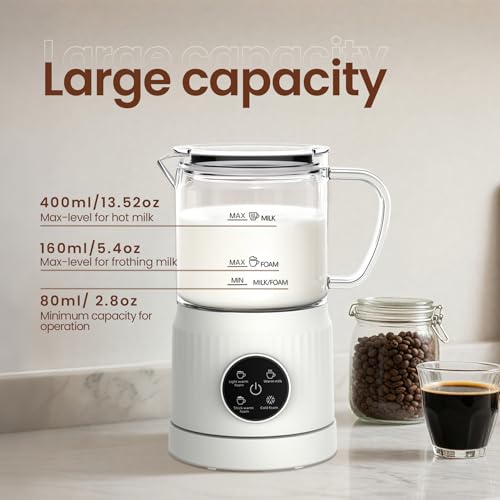 4-in-1 Electric Milk Frother and Steamer for Whole Milk, LED Touch Screen (Champagne)