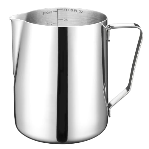 Milk Frothing Pitcher 31oz Frother Cup Barista Tools (Silver / 31 Ounces)