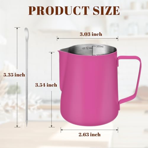 Milk Frothing Pitcher 12oz Frother Cup Barista Tools (Rose Red / 12 Ounces)