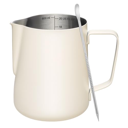 Milk Frothing Pitcher 20oz Frother Cup Barista Tools (White / 20 Ounces)