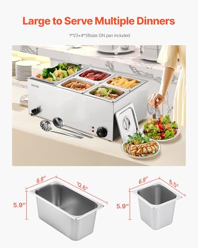 24QT Commercial Food Warmer (1x1/3Pan and 4x1/6Pan ;24QT)