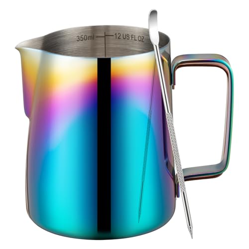 Milk Frothing Pitcher 12oz Frother Cup Barista Tools (Multicolor / 12 Ounces)