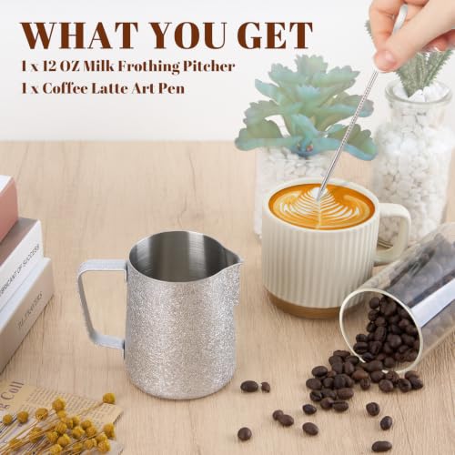 Milk Frothing Pitcher 12oz Frother Cup Barista Tools (Crackle / 12 Ounces)