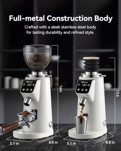64mm Flat Burr Coffee Grinder (Stainless Steel Flat Burrs-White)