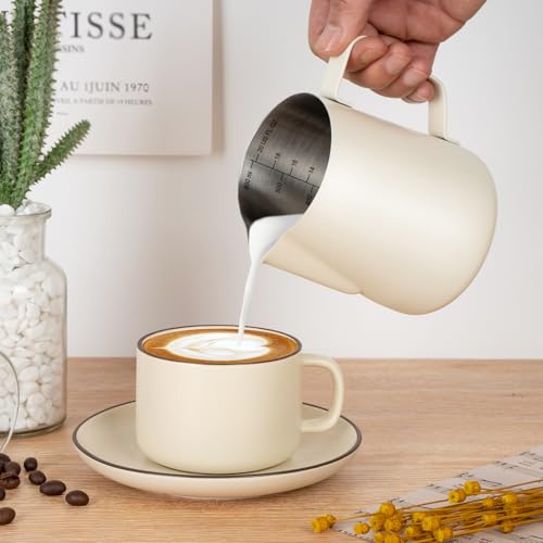 Milk Frothing Pitcher 20oz Frother Cup Barista Tools (White / 20 Ounces)