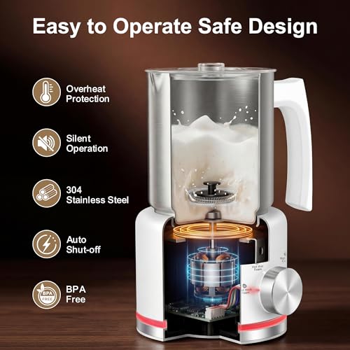 Milk Frother 16.9 OZ Electric Milk Frother and Steamer (White)