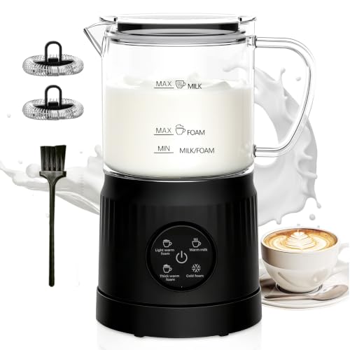 4-in-1 Milk Frother, Electric Milk Frother and Steamer with LED Touch Screen, Ceramic Lining Bottom, Milk Warmer 13.52oz for Lattes, Cappuccinos, and Macchiatos at Home (Black) (Black)