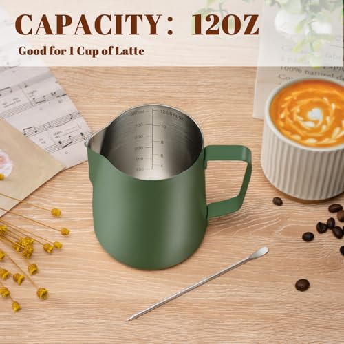 Milk Frothing Pitcher 12oz Frother Cup Barista Tools (Green / 12 Ounces)
